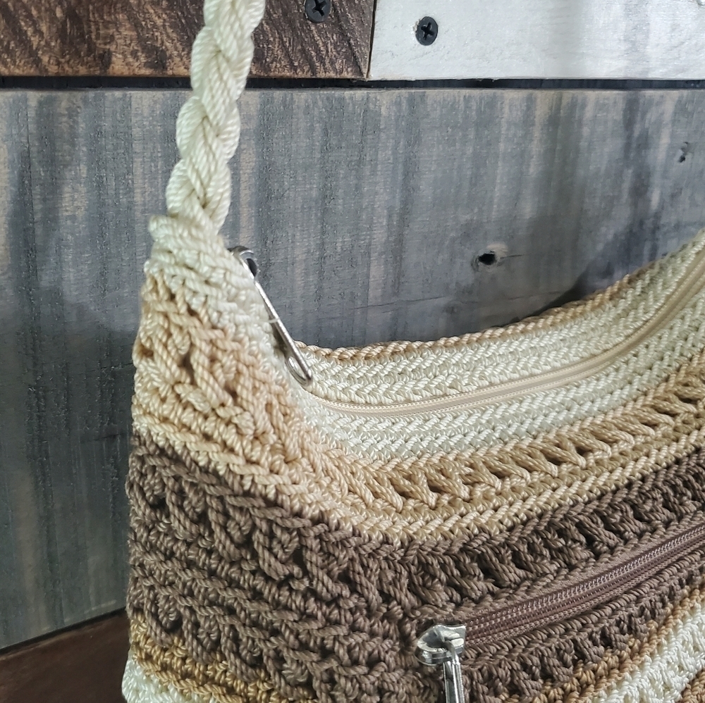 THE Sak Striped Brown Tan Cream Hobo Shoulder Bag Purse - Picture 6 of 14